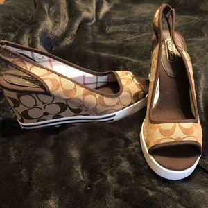 Coach brown/khaki wedge espadrilles size 8.5